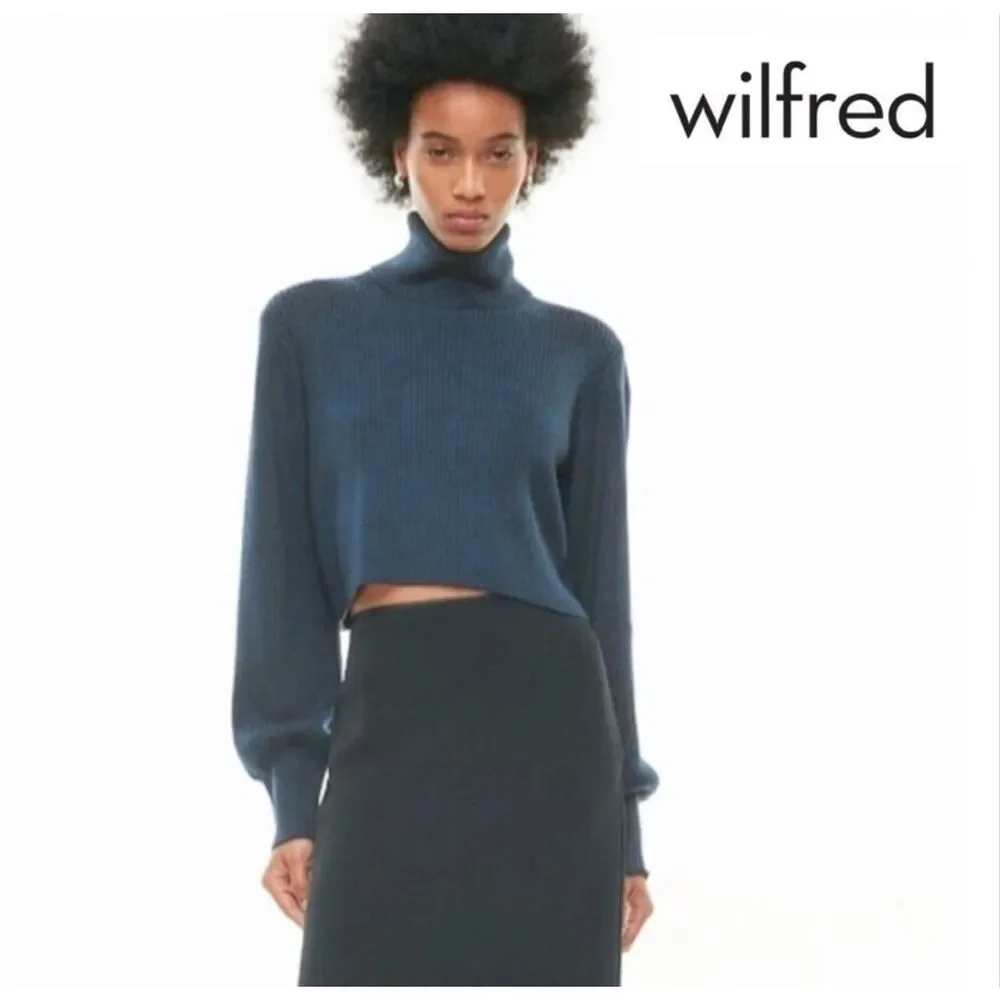 Wilfred Rebecca Cropped Wool Turtleneck Sweater Dusty Blue Size Medium